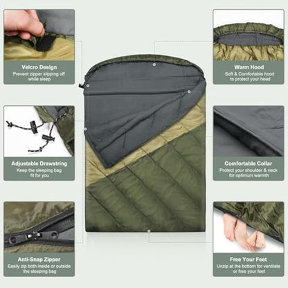 Mcota Double Sleeping Bag, 2 Person Queen Size Sleeping Bag for Adults Couples Family Camping Backpacking, XL Waterproof Lightweight for Cold Weather & Warm