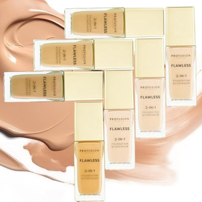 Profusion Cosmetics 2-In-1 Foundation and Concealer for Medium Skin Tone, Flawless Full Coverage and Matte Finish with Convenient Solution for Achieving Polished Look - Neutral Tan