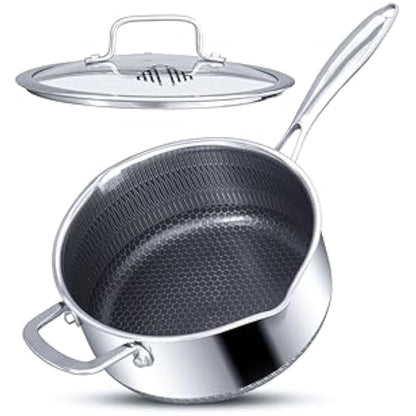 Saucepot with lid 24cm/4L | Non-stick Sauce Pan for Induction, Gas, Electric Hobs |Cooking Pot with Pour Spout |Stay Cool Twin Handle | Anti Scratch |Oven Safe | Honey Comb German Engineering | Chemic