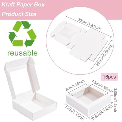 BENECREAT 16Packs 10.5x10.5x3cm Clear PVC Square Window Gift Boxes, White Kraft Paper Present Packing Boxes for Party Favor Treats, Cookies, Small Gifts or Crafts