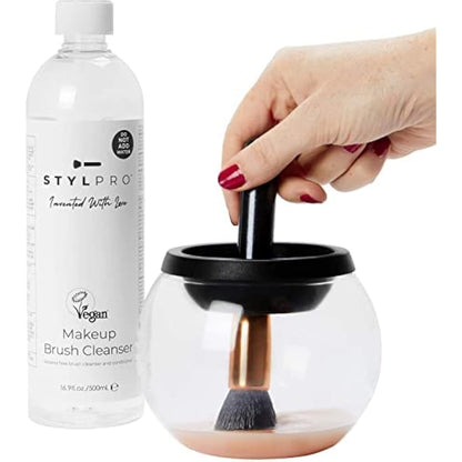 STYLPRO Makeup Brush Cleanser (2x 500ml bottles), Makeup Brush Cleaning Liquid to use with our Award Winning Makeup Brush Cleaner and Dryer Machine, Cleans Oily Makeup From Makeup Brushes