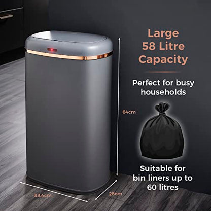 Tower T838010GRY Cavaletto Square Sensor Bin, 58L, Grey and Rose Gold