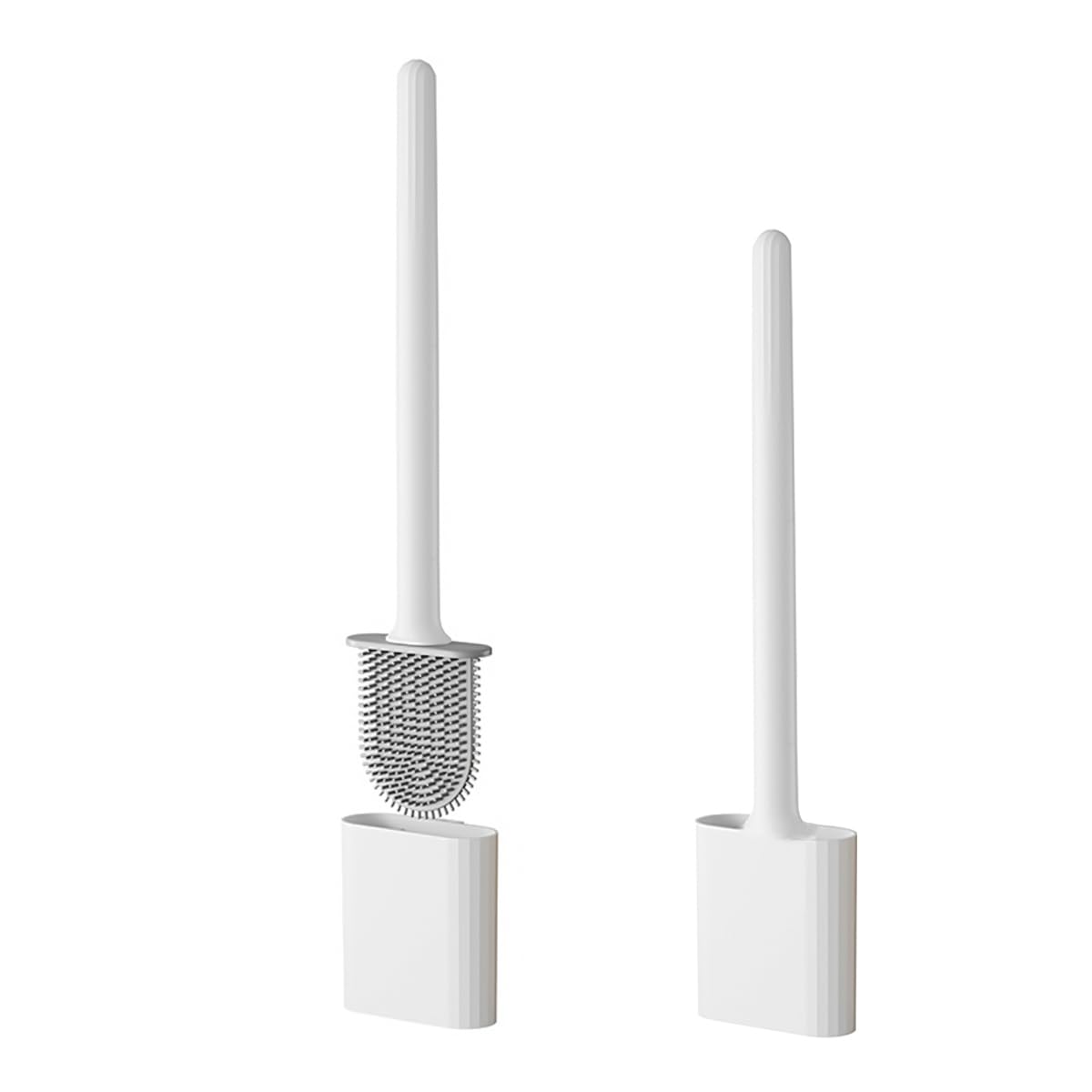 Silicone Toilet Brush with Quick Drying Holder - Flat Silicone Toilet Brush, Flexible Deep Clean Head