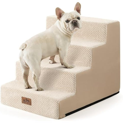 COZY KISS Wide Dog Stairs for Small Dogs, 17.7" Width Pet Steps for Bed Sofa Car, 45 cm High Non-Slip Dog Stair for Old Cats, Puppy, Small Medium Dogs, 60x45x45 cm, 4 Tiers, Beige