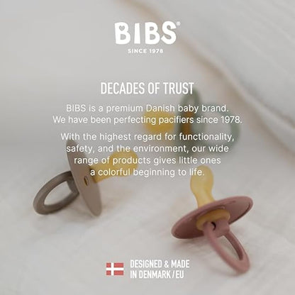 BIBS Colour Soother 2-Pack, BPA Free Dummy Pacifier, Round Nipple. Natural Rubber Latex, Size 2 (6-18 Months), Blush/Blush
