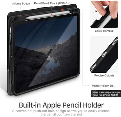 KingBlanc for iPad Air 13 inch Case (M3 2025/M2 2024) with Pencil Holder, Vegan Leather Protective Stand Cover, Auto Wake/Sleep, Angles for Viewing/Drawing, Supports Pencil Pro/(USB-C), Black
