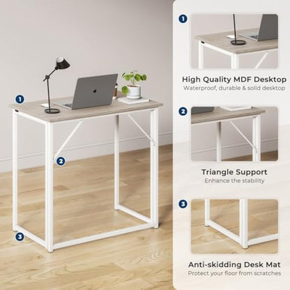 Dripex Folding Desk Foldable Small Computer Desk Writing Table for Small Place Easy Assembly, Oak