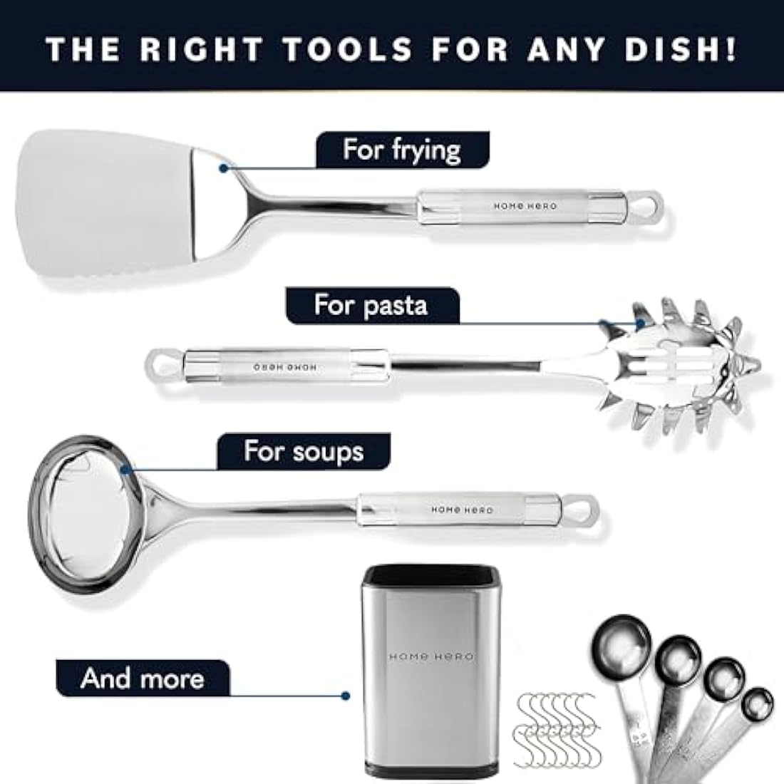Kitchen Utensils Set - Non-Stick Heat Resistant Cooking Utensils Set - Spoons Turners Spatula Ladle Set - Kitchen Tools Gadgets Accessories (32 pcs Stainless Steel Set)