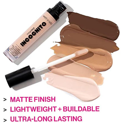 wet n wild, Megalast Incognito Full-Coverage Concealer, Seamless and Richly Pigmented, Buidable Medium-to-Full Coverage, Matte Finish, Nourishing and Hydrating Formula, with Shea Butter, Light Honey