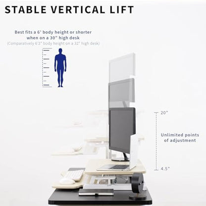 VIVO 81cm Desk Converter, K Series, Height Adjustable Sit to Stand Riser, Dual Monitor and Laptop Workstation with Wide Keyboard Tray, Light Wood Top, White Frame, DESK-V000KF