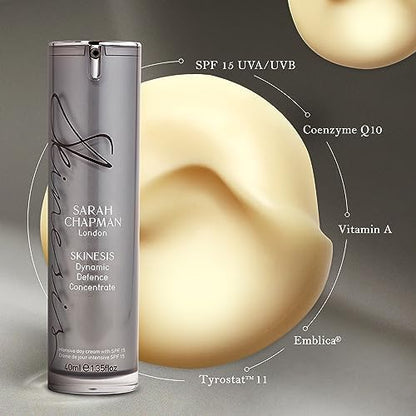 Sarah Chapman Skinesis Dynamic Defence Concentrate Moisturiser SPF 15 - Anti Ageing Intensive Face Moisturiser - 40ml Day Cream for Brighter and More Radiant Skin