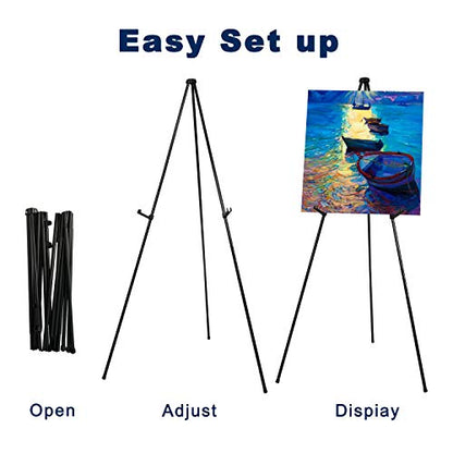 Mutualsign Art Easel, Folding Tripod Easel, Portable Floor Stand Easel, Lightweight Metal Adjustable Display Easel, Collapsible Easel for Trade