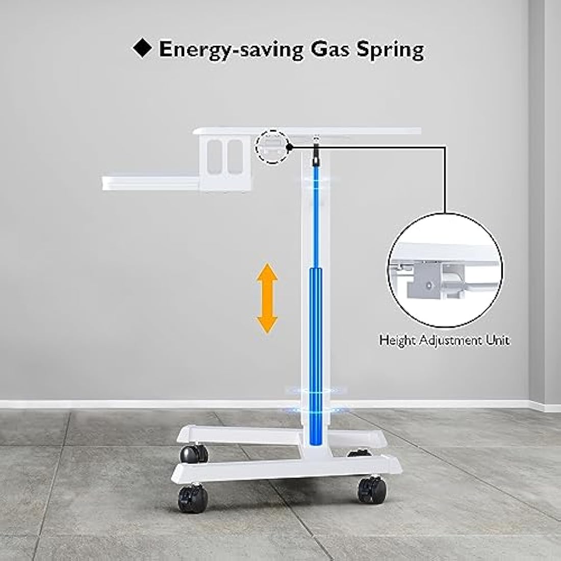 BONTEC 65 × 45cm Two-Tier Mobile Computer Workstation with 4 Rolling Castors, Laptop Stand on Wheels, Height Adjustable Standing Desk, Side Table for Living Room, Bedroom, Medical White