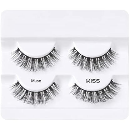 KISS Lash Couture Faux Mink Collection Double Pack of False Lashes, Muse, Ultrafine, Tapered, Synthetic Fake Lashes includes Lash Glue