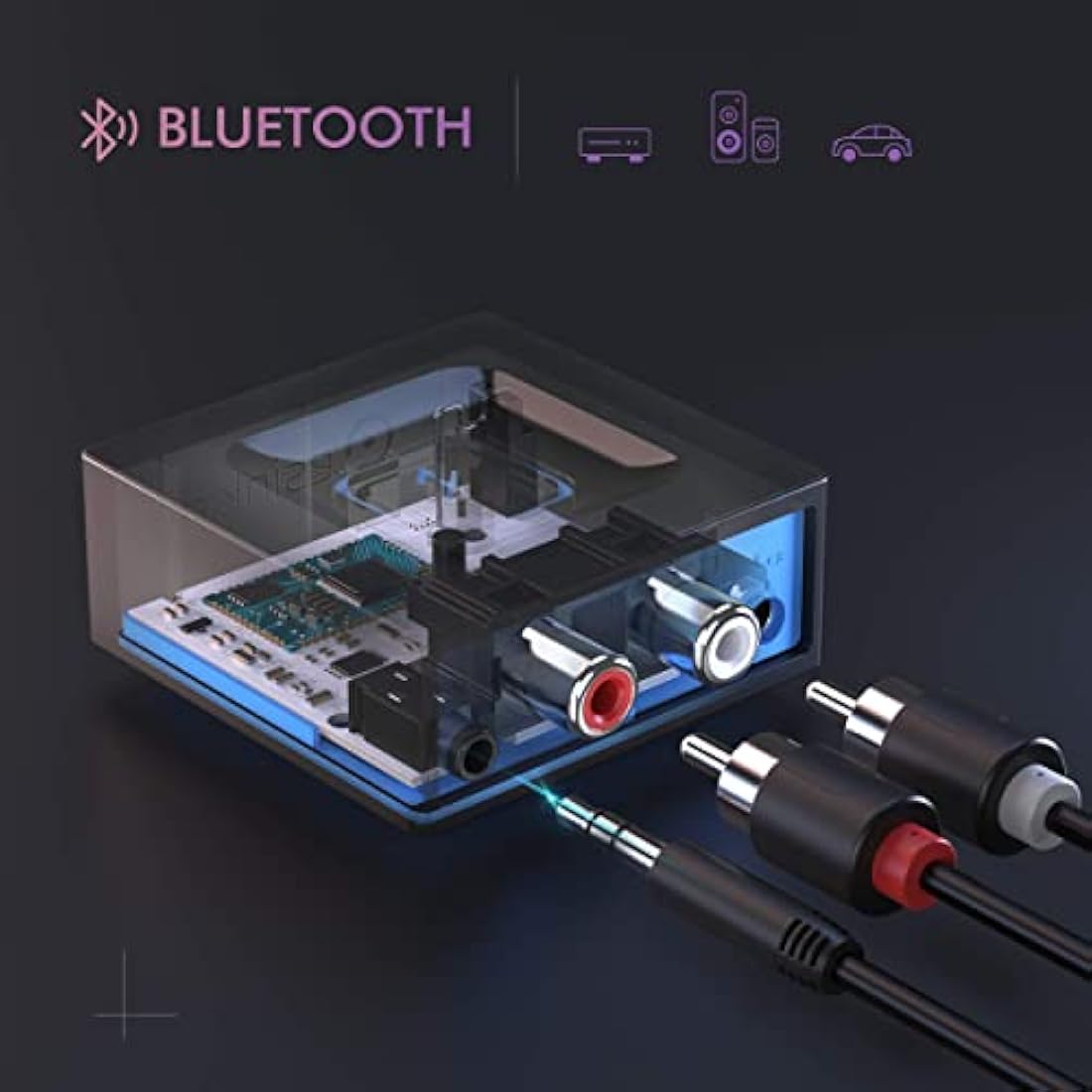 esinkin Bluetooth Receiver for Music Streaming Sound System, Bluetooth Audio Adapter for PC/Mac/Smartphone/Tablet/AV Receiver, with on/off Switch