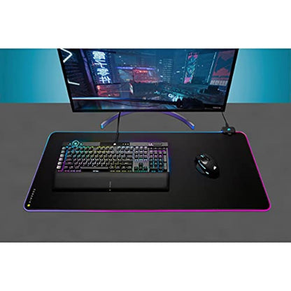 Corsair MM700 RGB Extended Cloth Gaming Mouse Pad - 930mm x 400mm - 360° RGB Lighting - Two USB Port Hub - Thick Rubber - Black