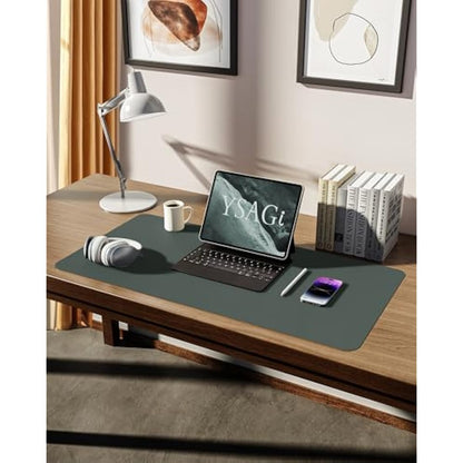 YSAGi Leather Desk Mat, Large Mouse Mat, Non-Slip Desk Pad, Waterproof PU Leather Table Protector Writing Pad for Office and Home (80 x 40 cm, Dark Green)