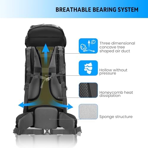 Bseash 80L Waterproof Hiking Camping Backpack with Rain Cover, Large Capacity Outdoor Sport Travel Daypack Rucksack for Climbing Skiing