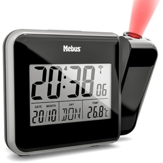 Mebus 42425 Radio Alarm Clock with Projection and Thermometer Plastic Normal Black