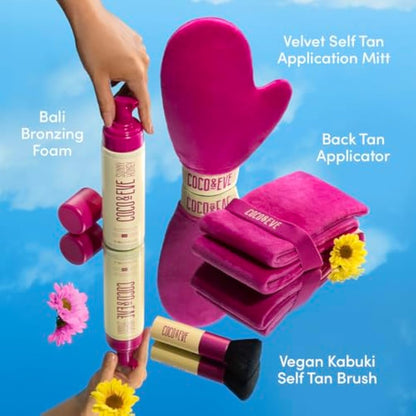 Coco & Eve Bali Bae Self Tan Set (Dark). All Natural Sunless Tanning Mousse. Instant Self Tanning Lotion with Bronzer, Miit & Back Applicator for Flawless Application and Bronze