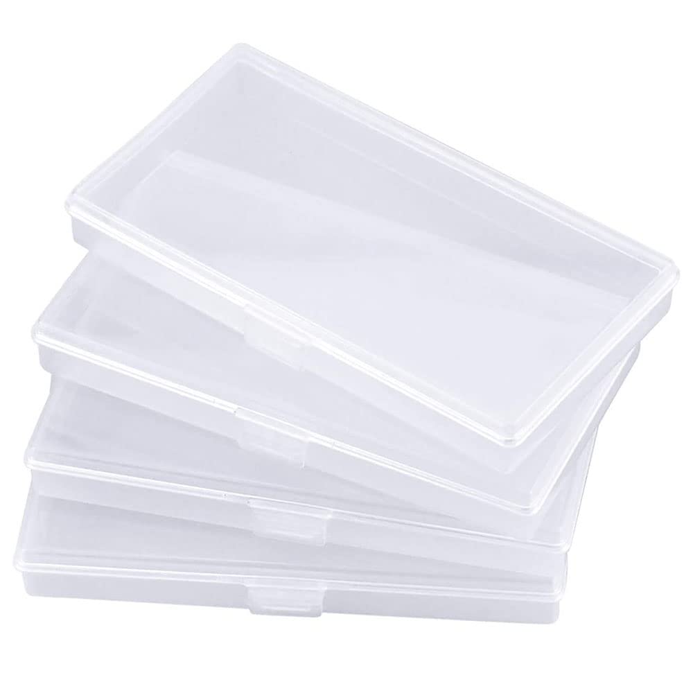 Eleanly 4 Pcs Small Plastic Box Rectangular Empty Mini Clear Plastic Organizer Storage Box Craft Storage Box with Flip Lid for Small Items and Other