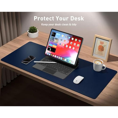 Aothia Leather Desk Pad Protector,Mouse Pad,Office Desk Mat,Non-Slip PU Leather Desk Blotter,Laptop Desk Pad,Waterproof Desk Writing Pad for Office and Home (60cm x 35cm, Dark Blue)