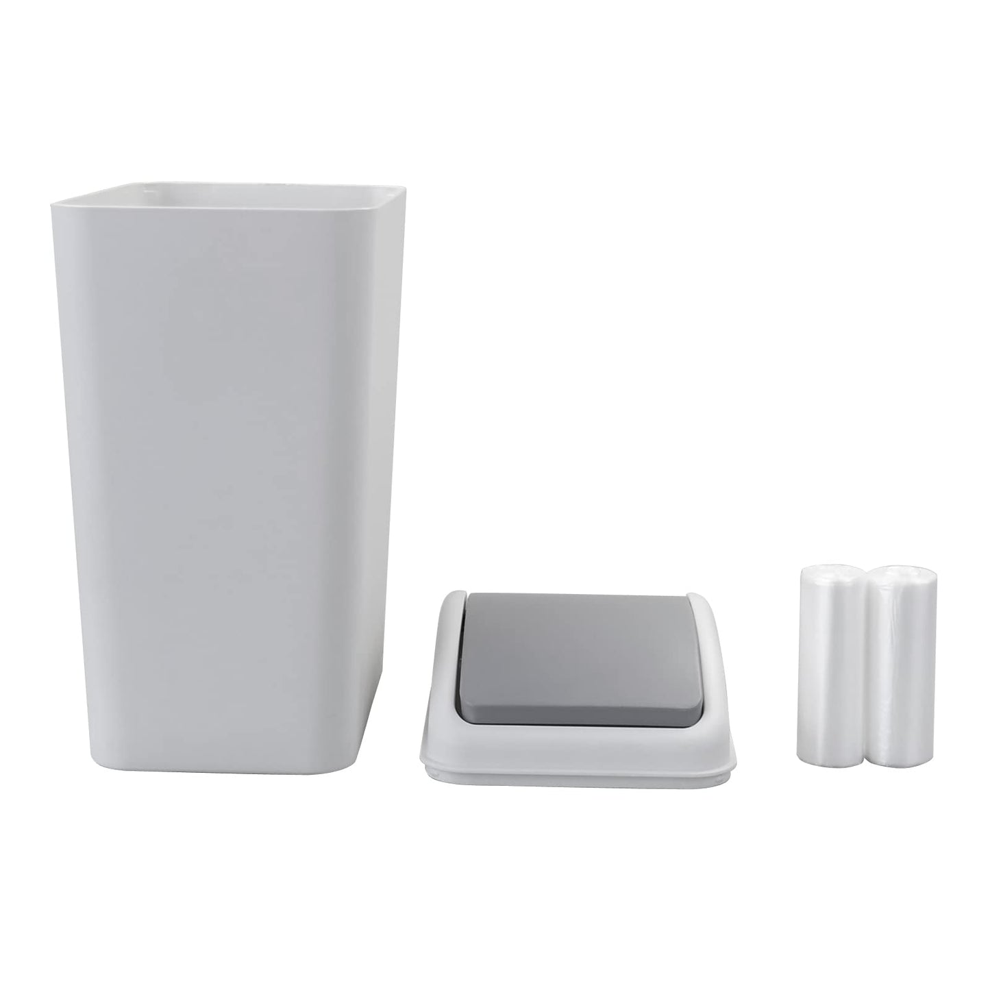 Annkky 15 L Small Bathroom Bins with 2 Rolls Bin Liners, Plastic Swing Dustbin with Lid (Light grey)