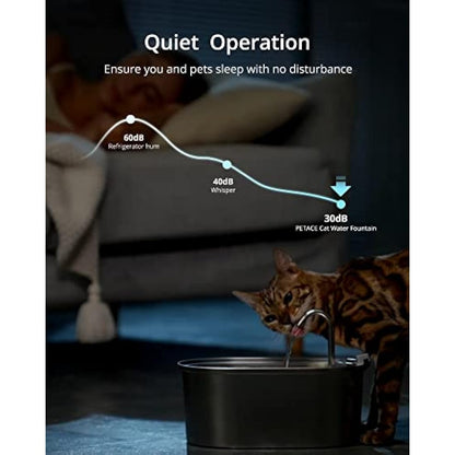 Petace Stainless Steel Cat Water Fountain, Pet Drinking Fountain with Quiet Pump, 3.2L Water Dispenser for Small Cats and Dogs, 4 Replacement Filters Included