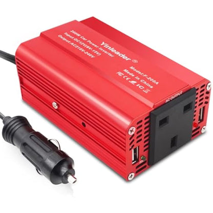 Yinleader Power Inverter 200W 12V to 240V UK Socket Dual USB DC TO AC Converter Car Cigarette Adapter