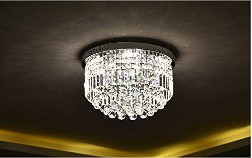BESTIER Modern Clear Crystal Raindrop Chandelier Lighting Flush Mount LED Ceiling Light Fixture Lamp for Dining Room Bathroom Bedroom Livingroom E14 Bulbs Required H25cm X D50cm