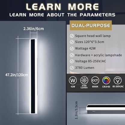 Mikeru Cool White Outdoor Strip Light 120cm, 6000K Outside Long Light Garden Wall Lights Mains Powered with Ip65 Waterproof Drive Garden Wall Lights Modern 4500lumens for Gardens, Porches