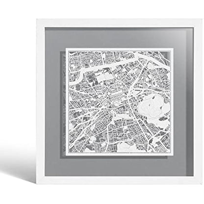 O3 DESIGN STUDIO Edinburgh Marco de Papel para mapas, White map, White frame, 9x9 inches, Gift Boxed, 4 background color, self-changing, Paper Art