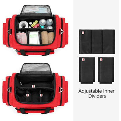 Damero Emergency Bag Empty, Large Medical Trauma Bag, Professional First Responder Bag with Multiple Pockets for Medical Supplies, Red