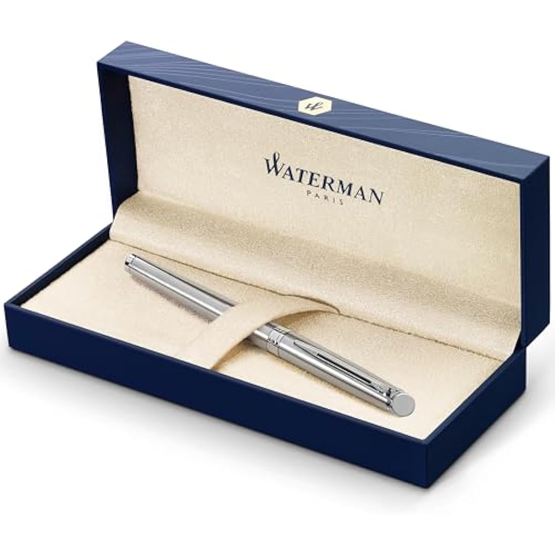Waterman Hémisphère Fountain Pen | Stainless Steel with Chrome Trim | Fine Nib | Blue Ink | Gift Box