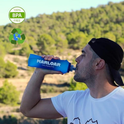 MARLOAR Soft Flask - Running Water Bottle - Running bottle - Collapsible Bottle - Silicone Collapsible Bottle - Pack of 2 Soft Flask 500ml for Running, Hiking, BPA Free (2 Pieces Blue)
