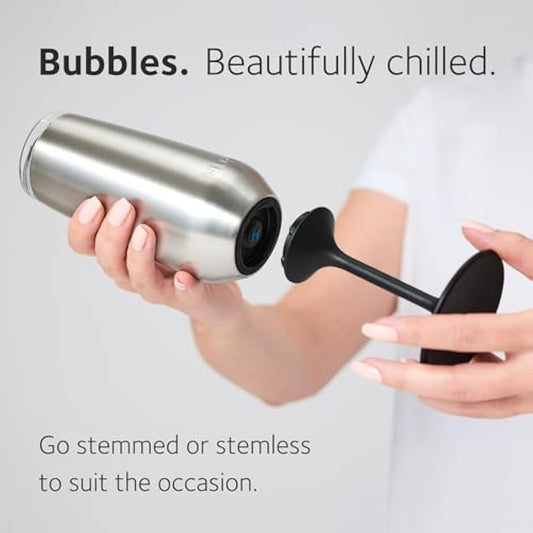 Huski Champagne Flute | New | Award-Winning Design with Detachable Stem | Premium Stainless Steel Champagne Glass with Lid | Triple Insulated Tumbler | 240ml Capacity | Great Gift (White)