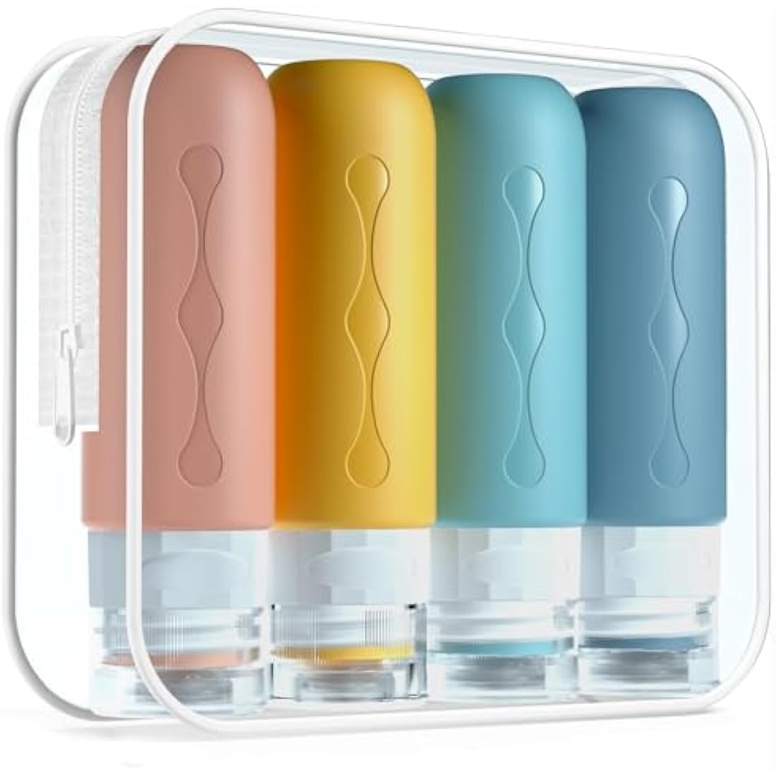 Gemice Silicone Travel Bottle, 4 Pack Portable Travel Containers Set LeakProof Refillable Squeezable for Lotion Liquid Shampoos, Soap and Toiletries (90ml)