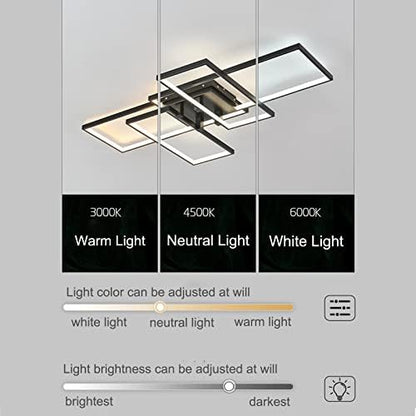 Becailyer LED Flush Mount Ceiling Lights with Remote, Black 4 Square Acrylic Modern Ceiling Lamp for Bedroom, Kitchen, Living Room, Study - Dimmable 3000-6000K