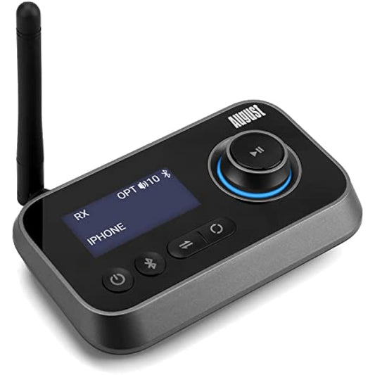 Bluetooth Transmitter Receiver 5.0 Hifi Adapter - August MR280 - Multipoint Wireless Audio Adaptor for TV, PC, Speakers, Headphones - AUX 3.5mm, Optical Audio and RCA Compatible - Black