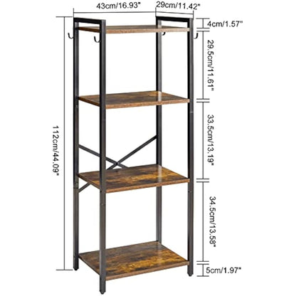 YMYNY Bookcase, 4 Tier Storage Rack, Plant Rack, Steel Frame, for Living Room, Office, Study, Hallway, Industrial Style, Rustic Brown and Black HBC004H