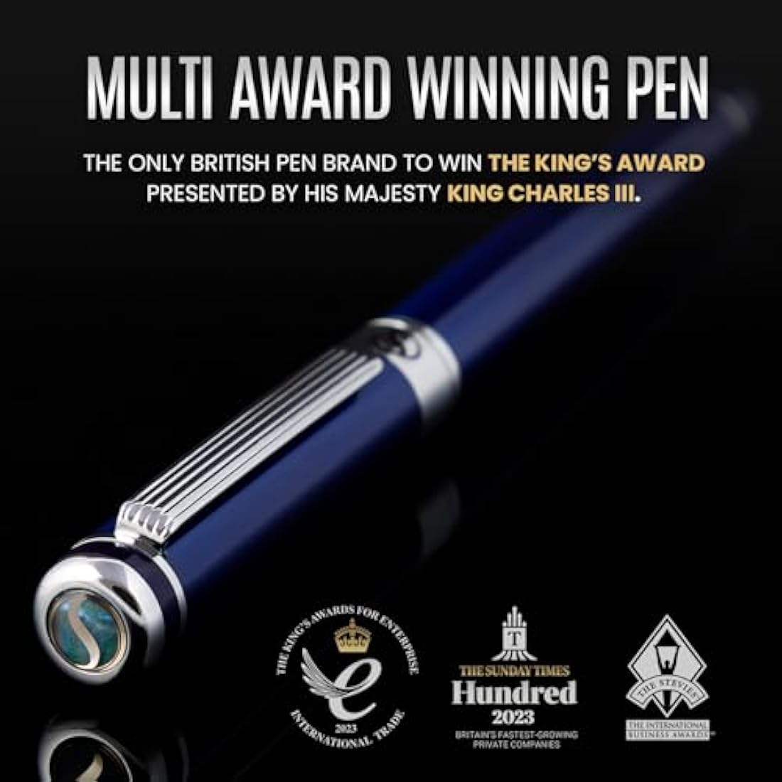 Scriveiner Blue Lacquer Fountain Pen Stunning Pen with Chrome Finish, Schmidt Nib (Fine), Best Pen Gift Set for Men & Women, Professional, Executive, Office, Nice Pens