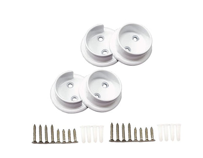 QCAA Heavy Duty Solid Metal Closet Rod Socket Set, 1-3/8'', Matte White, 2 Pair, Made In Taiwan