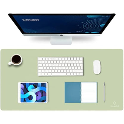 K KNODEL Large Office Leather Desk Mat, Mouse and Keyboard Pad, Computer and Laptop Mat, Desktop Protector and Cover, Writing Pad and Blotter (80x40cm, Light Green)