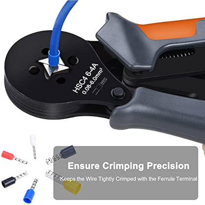 Preciva Ferrule Crimper Plier Kit, AWG28-10/0.08-6mm² Ferrule Crimping Toolkit, Wire Crimp Tool with 1200 Terminal Connectors and End Ferrules(1200Pcs)