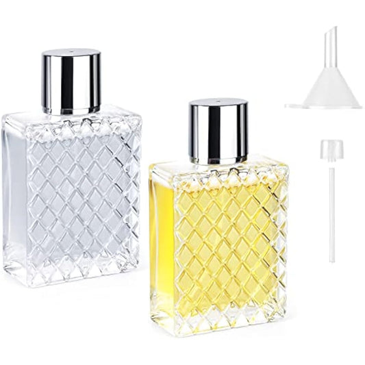 Ysimple 2 Pack 100ml Perfume Atomiser, Portable Clear Empty Glass Perfume Spray Bottles, Refillable Perfume Atomizer Large Cosmetic Fine Mist Atomizer for Travel(Silver)