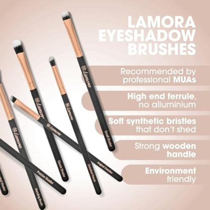 Make Up Eye Brushes Set - Eyeshadow Eyeliner Blending Crease Kit - Best Choice 7 Piece Essentials - Pencil, Shader, Tapered, Definer - Vegan Synthetic Bristles That Last Longer, Apply Better Makeup