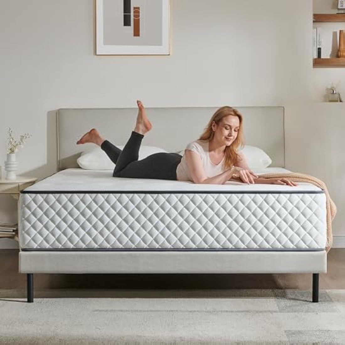 Sleremind Double Mattress | 7-Zone Hybrid Pocket Spring Medium-Firm Bed Mattress | Pressure Relief Technology & Cooling Gel Memory Foam(135×190×22cm)