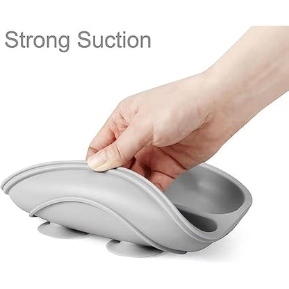 PandaEar 2-Pack Silicone Suction Plates for Babies Weaning with 2 Baby Spoons - Divided Plates for Toddlers and Kids Childrens - Unbreakable Baby Plates with Sections