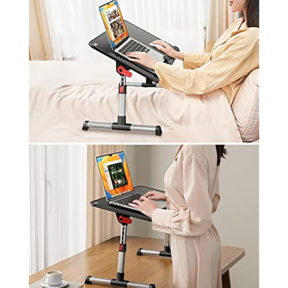 SAIJI Table, Height Adjustable Bed Table, with 4 Adjustable Angles, Foldable Laptop Desk, for Sofa Couch Floor Work Study Reading Writing Breakfast, Fits up to 17'' Laptop (60 x 33 cm, Black)
