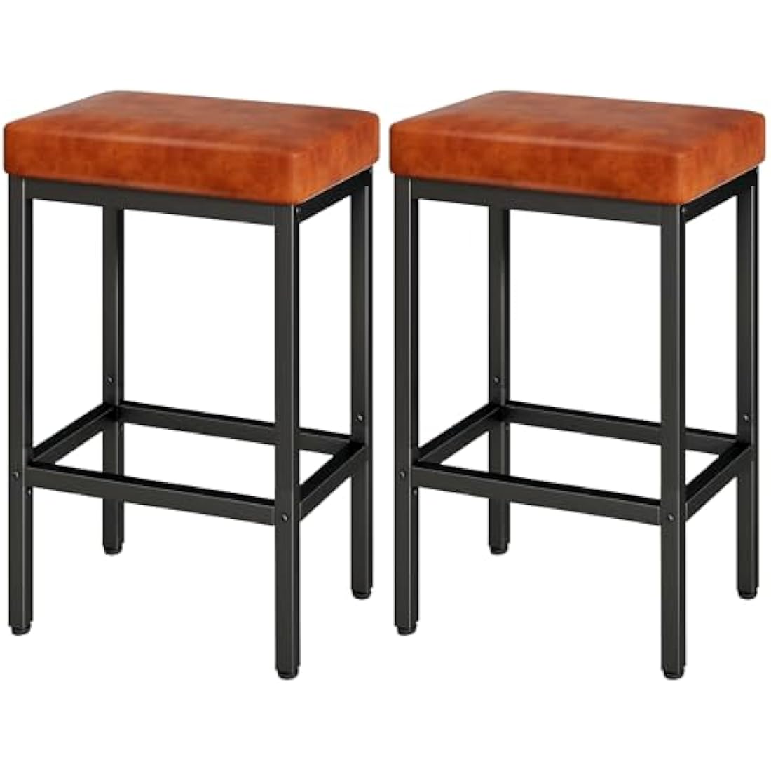 YMYNY Bar Stools, 66 cm Bar Stools Set of 2, Caramel Brown Breakfast Bar Stools, PU Leather Barstools, Bar Stool Chair with 6 cm Thick Cushion and Metal Base for Kitchen Island Counter, Pub, HBS513J